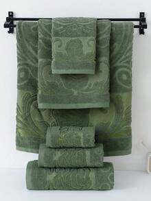 1-Piece Pure Cotton Green Bath Towel Or Kitchen Small Towel, Jacquard Flower Pattern, Water-Absorbent And Quick-Drying, Suitable For Both Men And Women All Year Round, Suitable For Bathroom, Hotel, Festival Gift, Travel And Outdoor, School, Home - Dark Green - View 3
