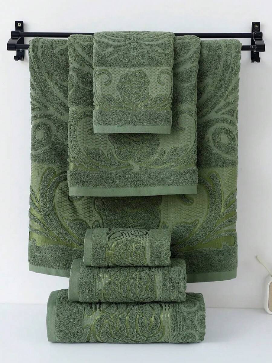 1件純棉綠色浴巾或廚房手巾，緹花花卉圖案，吸水快乾，男女通用，適合四季使用，適用於浴室、飯店、度假禮物、旅行戶外、學校與居家