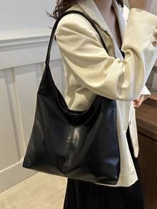 New Large Tote Bag For Women, Fashionable Design Shoulder Bag With Premium Texture - Black - View 10