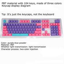 HXSJ Teclas de teclado mecánico de color azul PBT, caracteres translúcidos moldeados por inyección de doble disparo ABS, compatibles con teclados mecánicos, teclado no incluido - Ver 4