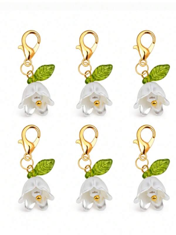 5/10/20/30 pièces Porte-clés pendentif Muguet, breloque de langage floral couleur bronze vintage, style Mori frais, porte-clés pour femmes, convient comme cadeau pour la fête des mères ou cadeau quotidien.