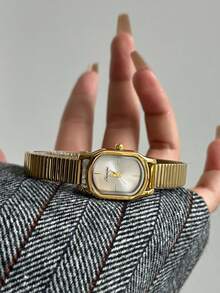 1件 金色/銀色方形竹紋石英手錶，適合日常配戴，生日禮物、聖誕禮物 - 金色 - 查看 2