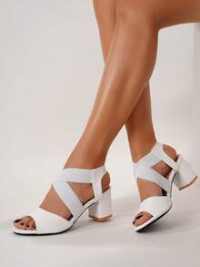 Giày sandal cao gót đế dày kiểu đan chéo, màu trắng thanh lịch, quai ngang mắt cá chân, thích hợp cho trang phục mùa xuân hè. - trắng - Xem 8