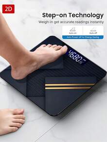 1pc 2D Flat/Dark Geometric Layer Diagonal Line Metallic Gold Decor/Minimalist Modern Design/Indoor Temperature Display Tempered Glass Bathroom Scale, Max Weight 400lbs/180kg, Tempered Glass Surface, Temperature Detection - A - View 3