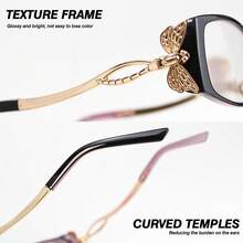 2Pcs Fashionable Small Frame Rectangular Reading Glasses, Unique Metal Butterfly Shaped Temple Design, With High-Quality Metal Hinges, Suitable For Women's Daily Reading Wear, Comes With High-Quality Glasses Storage Bag - White - View 10