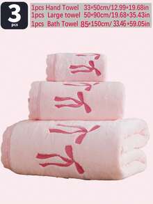 1/3pcs Optional Coral Fleece Embroidered Bow Lace Microfiber Bathroom Towel Or 1pc Towel Fashionable Style Home Hand Towel Bathroom Bath Towel Soft Skin-Friendly Bathroom Face Towel Suitable For Bathroom, Hotel, Back To School, Home Essentials, Towel, Skin Care - Baby Pink - View 7
