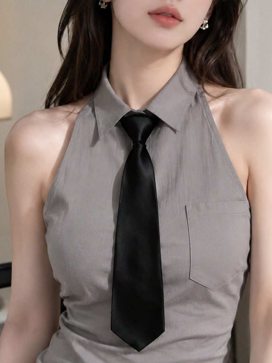 JK Uniform Black Tie Unisex Solid Color No-Knot Suit Shirt Accessory College Style No-Knot Tie - Multicolor - View 1