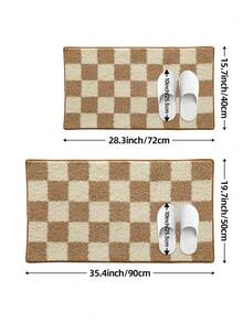 1pc Checkerboard Bathroom Mat, Soft Flocked Non-Slip Bottom Absorbent Comfortable Shower Rug, Machine Washable, Suitable For Sink, Bedroom, Bathroom, Home Decor - Multicolor - View 3