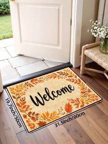1pc, Autumn Golden Maple Leaf Welcome Pattern Doormat, Seasonal Style Indoor/Outdoor Non-Slip Mat, Machine Washable Polyester Fiber Door Mat, Suitable For Kitchen, Dining Room, Hallway, Bathroom, Bedroom, Outdoor, Entrance, Home Decor, Room Decor, All Seasons - Orange - View 9