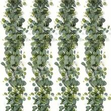 Artificial Eucalyptus Garland With White Flowers, Silver Dollar Eucalyptus Leaves And Baby's Breath, Faux Greenery Vine, Suitable For Wedding, Party, Fireplace Mantel, Table Runner, Home Decor, Office Decor - Apple Leaf Cane-green - View 10