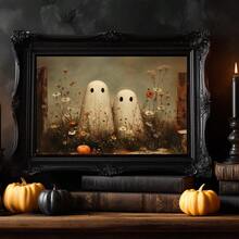 1pc Framed Canvas Wall Art, Vintage Wildflower & Dual Ghost Pumpkin Canvas Wall Decor, Retro Dark Academia Style Halloween Floral Oil Painting Framed Wall Hanging, Suitable For Modern Home Decor, Room Decor, Dorm Decor, Bedroom Decor, Bathroom Decor, Kitchen Decor, Dining Room Decor, Living Room Decor, Office Decor - Retro Ghost - View 8