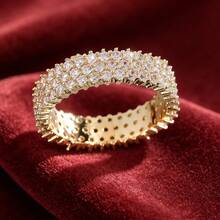 1pc Fashion Geometric Triple-Row Cubic Zirconia Inlaid Ring For Women - Multicolor - View 1