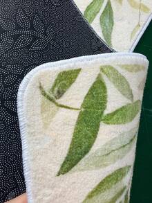 1pc Fresh Mori Style Decorative Carpet, Faux Cashmere Rug, Beige Base With Green Branch & Leaf Design, Plush Long Strip Rug For Bedroom Bedside, Natural Minimalist Beige Background With Green Leaves, Living Room Sofa Area Rug, Healing Wabi-Sabi Artistic Branch & Leaf Design For Entryway Doorway Balcony Decor, Non-Slip Home Decorative Carpet - Multicolor - View 4