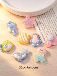 10-50pcs Cute Glitter Ocean Animal Resin Pendants With Rings, DIY Handmade Accessories For Bracelets, Necklaces, Hair Clips, Keychains, Ocean Creature Jewelry Making - Blue - View 19