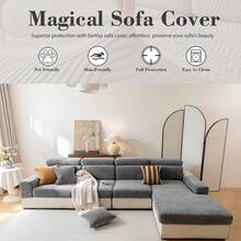 1pc Solid Color Herringbone Chenille Sofa Cover Set, Non-Slip Washable Sofa Cushion Cover, Suitable For Home Pet Owners And Children, Neutral Wabi-Sabi Minimalist Furniture Protector, Living Room Villa Daily Decor, Multiple Sizes - Grey - View 2