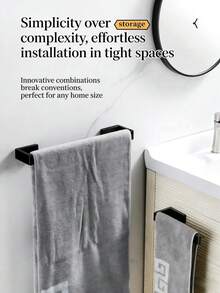 Drill-In Installation Bathroom Storage Set, Stainless Steel Towel Bar, Thickened Square Tube Toilet Paper Holder, Multi-Purpose Hooks, 3/4 Pieces - Multicolor - View 4