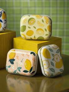 4/2/1pc Small Rectangular Metal Tin Can Printed With Lemon Patterns, Portable Decorative Storage Container For Candy, Handicrafts, Holiday Souvenirs, Cosmetics, Stationery & Tiny Home Decor Accessories-Portable Decorative Candy Storage Jar - Multicolor - View 2