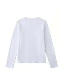 Kaos Wanita Lengan Panjang Leher V Putih, Lapisan Dalam Musim Gugur/Dingin, Potongan Ramping, Warna Polos yang Menawan, 92% Atasan Kasual - Putih - View 7
