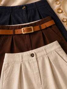 kit 3 shorts Bege Marrom Preto Cinto preto Fino Brinde