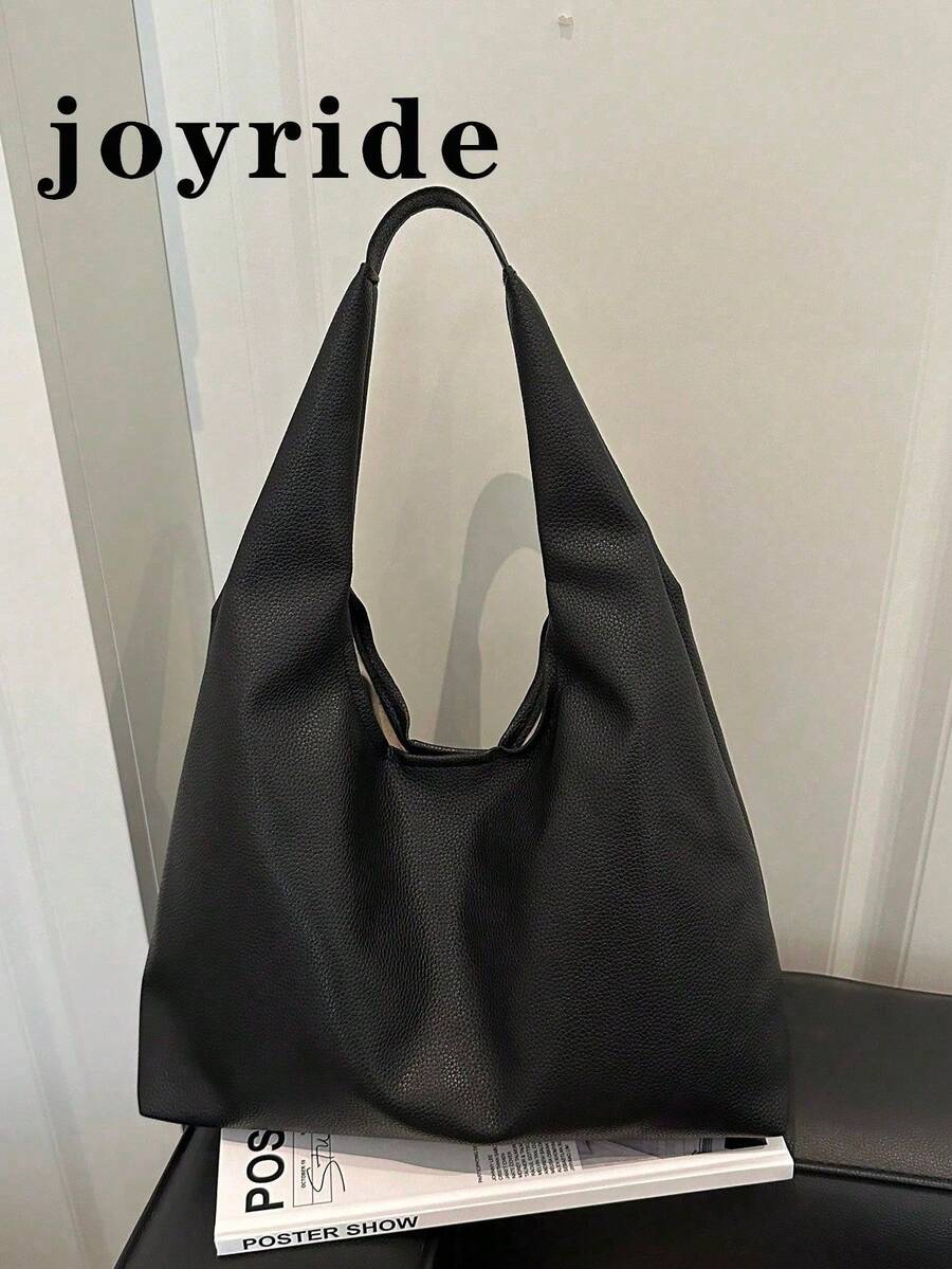 Bolso de hombro de mujer de unicolor de piel de PU de gran capacidad para uso diario - Negro - Ver 1