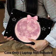 1 pieza Funda protectora para portátil con patrón impreso UV de lazo rosa, luna y cielo estrellado, carcasa protectora transparente de plástico duro para MacBook, carcasa dura de plástico duradero para Air y Pro - Ver 2