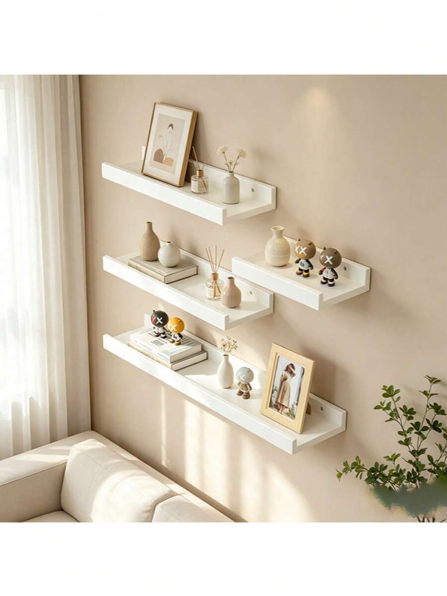 1pc Minimalist Wall-Mounted Shelf, Wall Display Rack Suitable For Living Room Decor, Photo Frames, Multi-Layer Wall Storage Rack (Suitable For Books, Plants), No-Drill Display Rack (Suitable For Bedroom, Study) - View 1