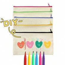 10PCS Beige & Multicolor Zipper Multifunctional Storage Bags, Blank Hand-Painted DIY Zipper Canvas Bags, Pencil Case Student Stationery Bag Document Storage Bag, Coin Phone Glasses Cosmetics Toiletries Storage Bag, Can Print LOGO Suitable For Home School Travel, Back To School Season Birthday Party Gift - Beige - View 4