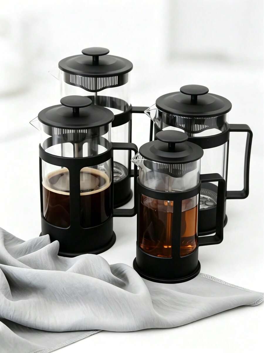 1 Stück hitzebeständige French-Press-Kaffeekanne aus Borosilikatglas, schwarzer Rahmen, Edelstahlfilter, Kaffeekanne und Teebereiter, verschiedene Größen, Handpresse für Zuhause, Büro, Camping, Küche, Kaffeezubehör