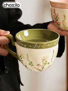 choxila 1pc Lily Patterned Coffee Cup, Large-Capacity Ceramic Cup With Lid, Multi-Functional Breakfast Cup, Milk Cup, Yogurt Bowl - Lily-shaped Coffee Cup With Lid - View 9