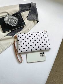 Bolso versátil nuevo de primavera/verano, con estampado de lunares, bolso de mano de mujer de moda multiusos de paja tejida de colores en forma de sobre - Blanco - Ver 6