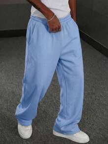 1pc Boys Loose Fit Thermal Lined Thick Warm Straight Leg Sweatpants Spring Autumn Winter - Baby Blue - View 3