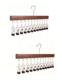 1 12-Clip Wooden Hat Rack, Clothes Drying Rack, Suitable For Underwear, Ties, Camisoles, Scarves, Belts, Home Storage And Organization Rack, Suitable For Bathroom, Bedroom, Closet, Wardrobe, Home, Dormitory, Simple Spring Style, Summer Tops - Silver - View 10