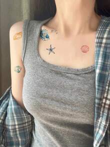 1pc Waterproof Anti-Rubbing PVC Realistic Shell & Conch Tattoo Sticker, Suitable For Women & Men, Beach, Pool, Party, Daily Use - Multicolor - View 4