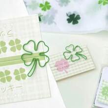 Creative Sakura Lucky Four-Leaf Clover Asymmetric Paper Clip Bookmark Set, Creative Gift Desktop Decoration, Planner Decoration Fixing, Office, Study Diary Accessories, Fun Stationery, Paper Clip Style Bookmark - Sets - View 3