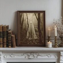 1pc Framed Canvas Wall Art, Vintage Brown Tone Misty Forest Ghost Canvas Decor, Dark Gothic Horror Halloween Retro Photo Print Framed Wall Hanging, Suitable For Modern Home Decor, Room Decoration - Forest Ghost - View 6