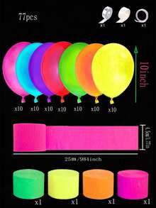 77pcs Fluorescent Glow-In-The-Dark Neon Balloons, Vibrant Colorful Neon Party Decoration Balloons, UV Glowing Balloon Decor, Suitable For Anniversary, Bachelorette Party, Bridal Shower, Birthday Party Decorations - View 11