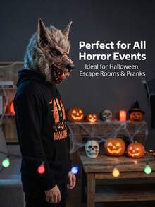 Realistische graue flauschige Werwolf Vollgesichtsmaske, atmungsaktive gruselige Wolfskopfmaske für Erwachsene, geeignet für Halloween-Party, Cosplay, Geisterhaus, Escape-Room Rollenspiel Kostümdekoration - Mehrere Stile - Übersicht 5