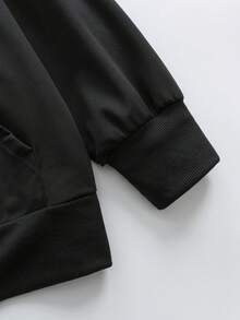 Sweatshirt Pullover Bergambar Tengkorak Ukuran Besar, Sweatshirt Pullover Lengan Panjang Hitam Kasual - Hitam - View 6