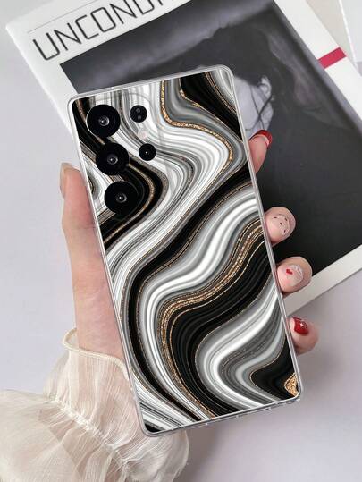 1 ốp lưng điện thoại TPU trong suốt chống sốc họa tiết vân đá cẩm thạch sơn đen trắng, tương thích với Samsung Galaxy S23 Ultra/A14/A24, Android Phone Note12pro/Pixel 8/8 Pro/9 Pro XL