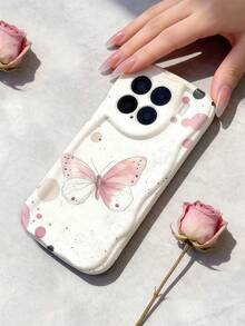 Cream Dopamine Wave Ruffle Soft TPU Texture, Cute Pink Bow Polka Dot Print Pattern Phone Case Compatible With Galaxy S21 S22 S23 S24 S25 S26/Honor/ And Other Models - White - View 3