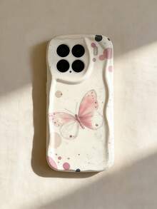 Cream Dopamine Wave Ruffle Soft TPU Texture, Cute Pink Bow Polka Dot Print Pattern Phone Case Compatible With Galaxy S21 S22 S23 S24 S25 S26/Honor/ And Other Models - White - View 5