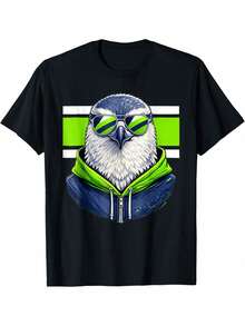 Camiseta Vintage Cool Face Sea Hawk Sunglass para Hombre y Mujer - Negro - Ver 1