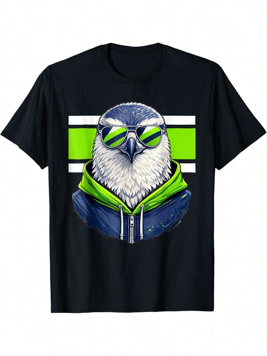 Camiseta Vintage Cool Face Sea Hawk Sunglass para Hombre y Mujer - Negro - Ver 1