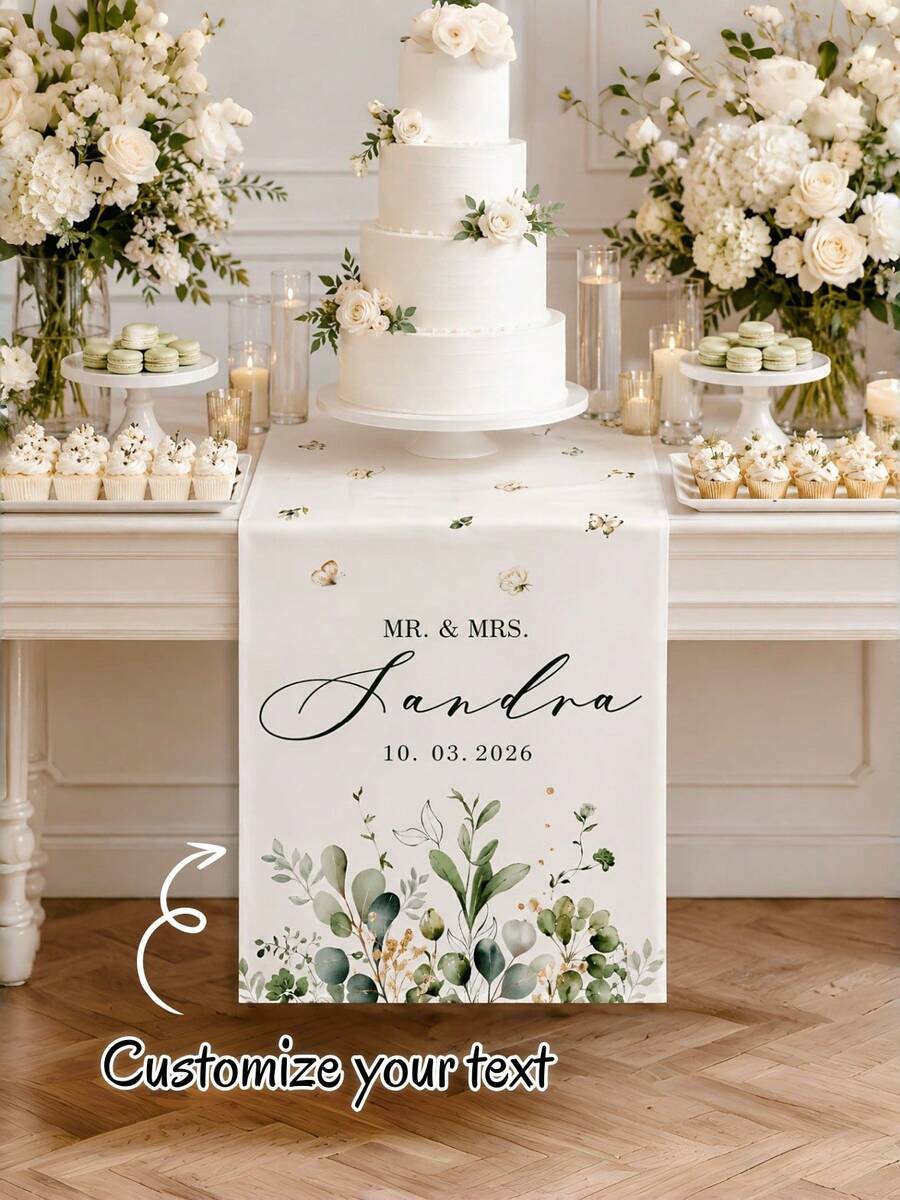 Customized Sweet Table Wedding Table Runner With Name/Text - Elegant Wedding Reception Decor, Suitable For Indoor/Outdoor, Sweet Table Centerpiece Table Runner, Gift For Newlyweds, Parents, Sisters, Close Friends - Multicolor - View 1