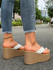 Platform Wedge Back Strap Sandals, Versatile Elevated Women Footwear - White - View 3