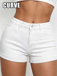 Cross-Border Plus Size Women's Spring, Summer And Fall New Tight Stretchy Sexy Fashionable Personality Washed Cut Denim Hole Shorts Female - White - View 3