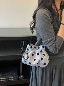 Bolso cubo mini bandolera con cordón para mujer, acolchado de diamantes, bolso de uso diario para exteriores - Azul - Ver 3