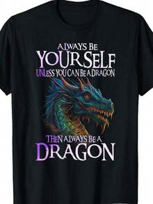 Camisetas de Verano, Camiseta Casual Holgada con Estampado de Dragón y Frases Motivacionales para Hombre, Camiseta para Mujer, Top Negro, Ropa para Vacaciones - Negro - Ver 1