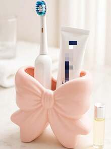 1pc Bowknot Toothbrush Holder, Cute Pink Decorative Bathroom Toothbrush Storage Organizer, Suitable For Vanity Countertop - Multicolor - View 8