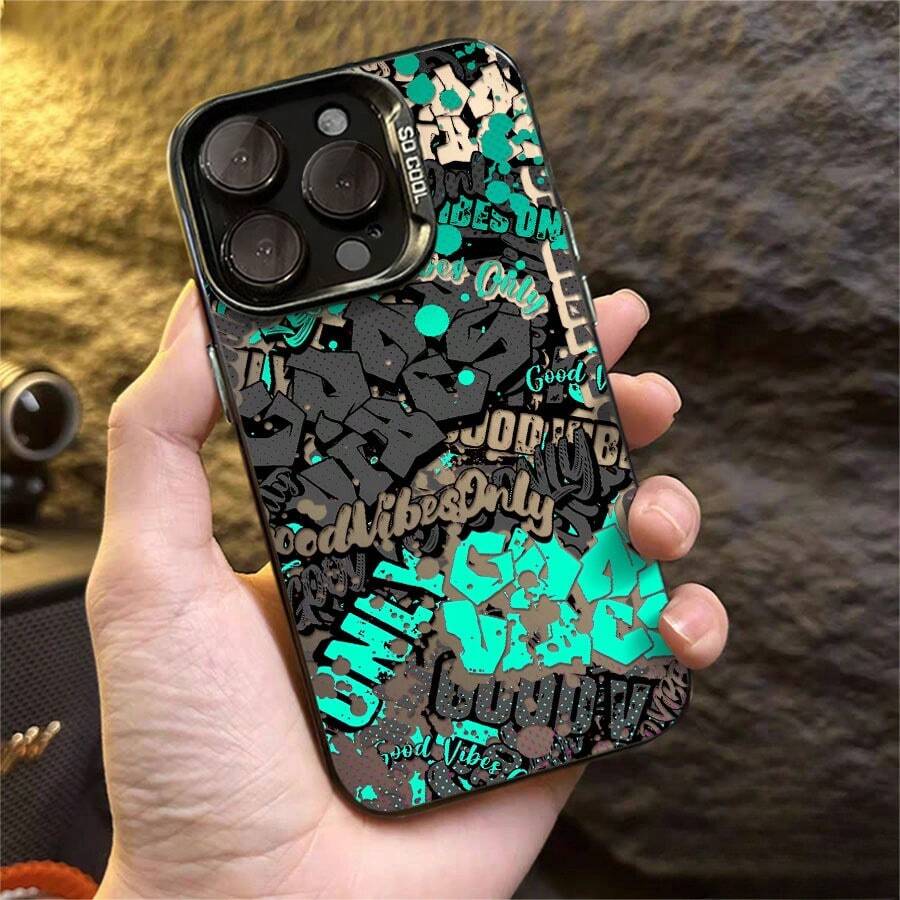 Phone Case - 1 Piece Graffiti Text Design Phone Case Suitable For Apple 17 16 15 14 13 12 11 PRO MAX Shockproof Camera Protection Phone Case Functional Fashionable Aesthetics For Daily Use(Shipped From European Local Warehouse) JITZ - 黑色的 - 查看 1